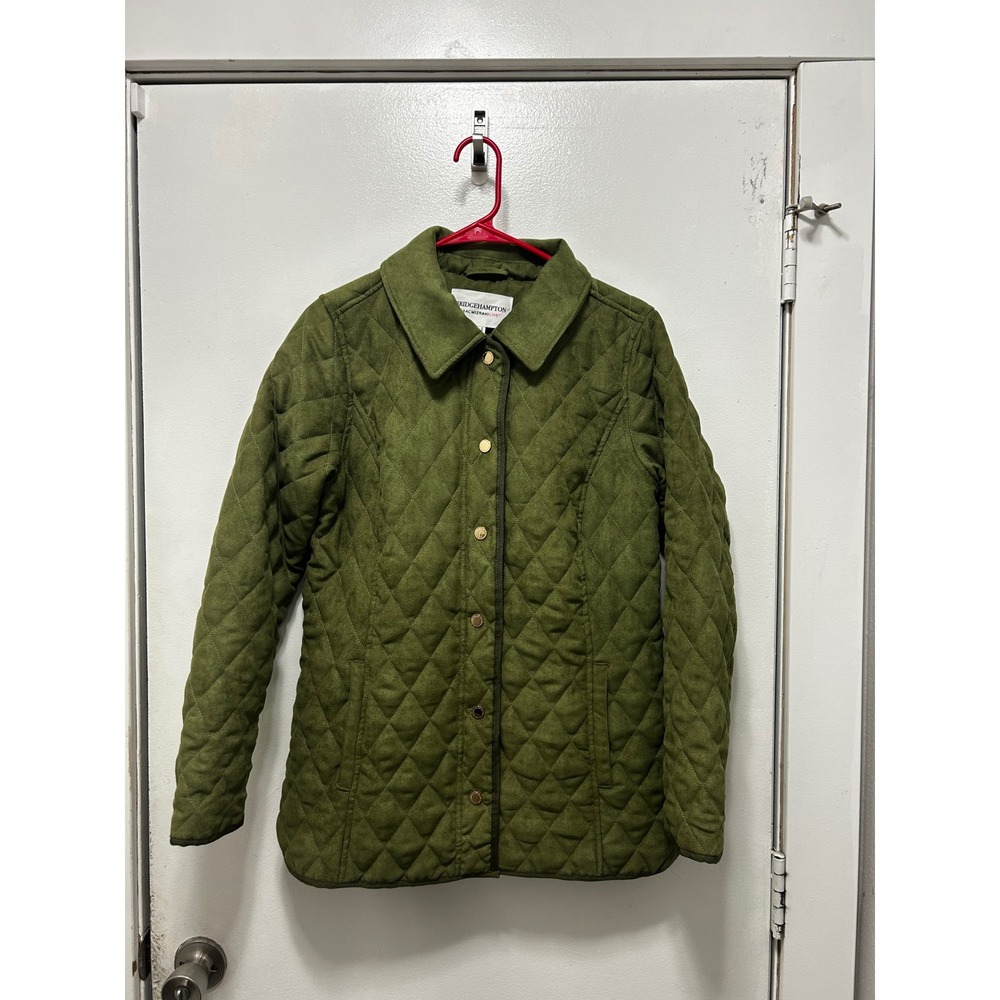 Isaac Mizrahi Bridgehampton Olive Green Quilted Faux Suede Jacket Womens Size S